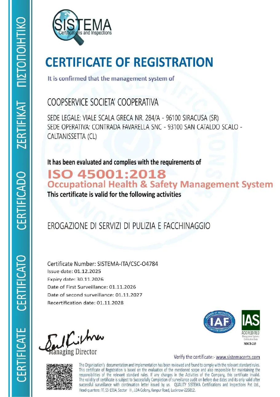 Certificato ISO 45001